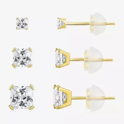 White Cubic Zirconia 10K Gold Round 3 Pair Earring Set