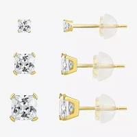 White Cubic Zirconia 10K Gold Round Pair Earring Set