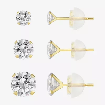 Cubic Zirconia 10K Gold Round 2 Pair Earring Set