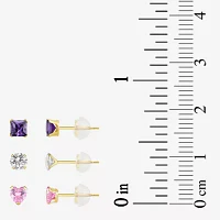 Multi Color Cubic Zirconia 10K Gold Round 3 Pair Earring Set