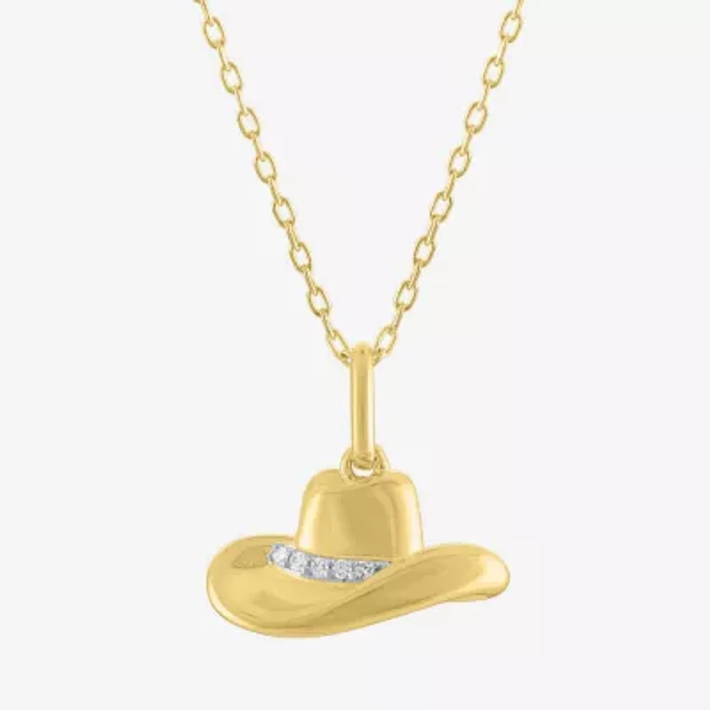 Diamond Accent Cowboy Hat (G-H / I1-I2) Womens Diamond Accent Lab Grown White Diamond 14K Gold Over Silver Pendant Necklace