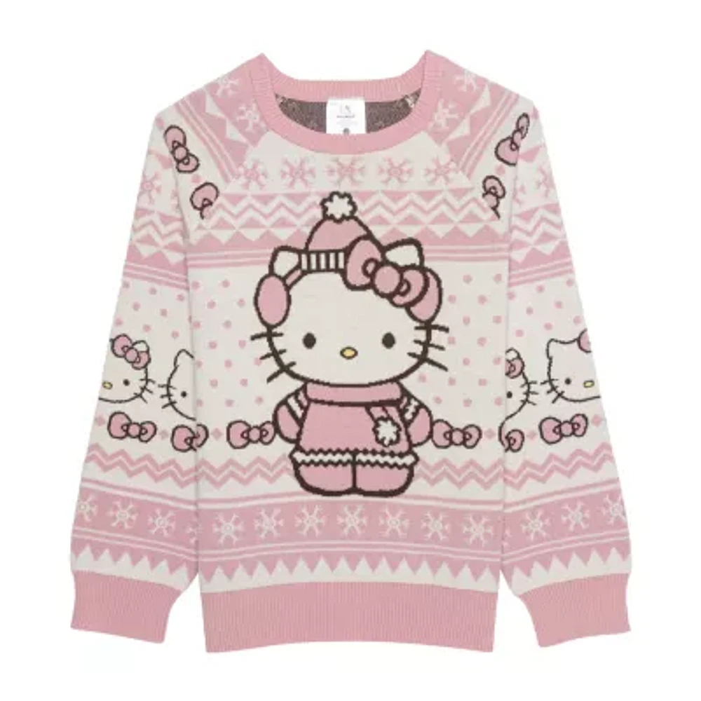 Little & Big Girls Crew Neck Long Sleeve Hello Kitty Pullover Sweater