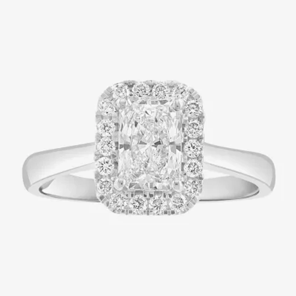 Effy  (G / Vs2-Si1) Womens 1 CT. T.W. Lab Grown White Diamond 14K White Gold Rectangular Round Halo Engagement Ring