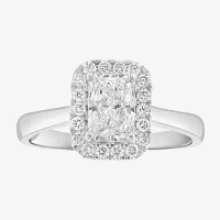 Effy  (G / Vs2-Si1) Womens 1 CT. T.W. Lab Grown White Diamond 14K White Gold Rectangular Round Halo Engagement Ring