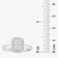 Effy  (G / Vs2-Si1) Womens 1 CT. T.W. Lab Grown White Diamond 14K White Gold Rectangular Round Halo Engagement Ring