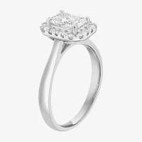 Effy  (G / Vs2-Si1) Womens 1 CT. T.W. Lab Grown White Diamond 14K White Gold Rectangular Round Halo Engagement Ring