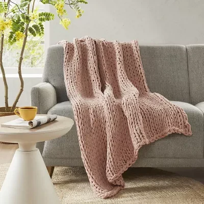 Madison Park Chenille Chunky Knit Lightweight Throw