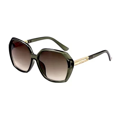 Adrienne Vittadini   Large Plastic Geo With Linear Stones Womens UV Protection Round Sunglasses