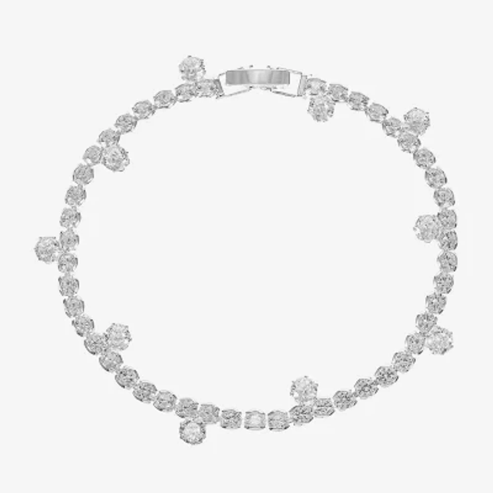 Sparkle Allure Drop Stone Cubic Zirconia Pure Silver Over Brass 7.5 Inch Round Tennis Bracelet