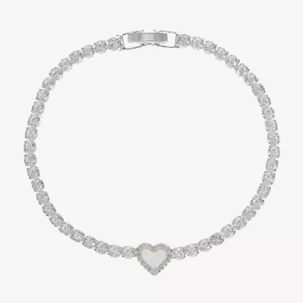 Sparkle Allure Halo Cubic Zirconia Pure Silver Over Brass 7.5 Inch Heart Tennis Bracelet