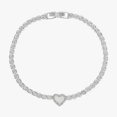 Sparkle Allure Halo Cubic Zirconia Pure Silver Over Brass 7.5 Inch Heart Tennis Bracelet