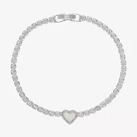 Sparkle Allure Halo Cubic Zirconia Pure Silver Over Brass 7.5 Inch Heart Tennis Bracelet