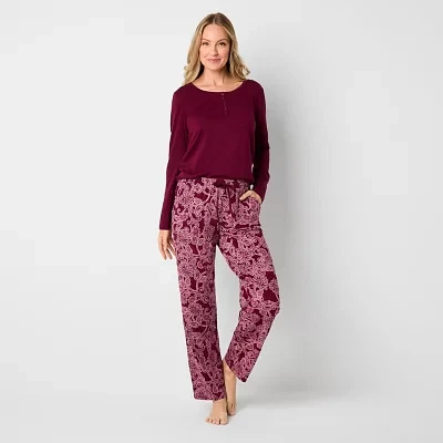 Liz Claiborne Womens Long Sleeve 2-pc. Pant Pajama Set