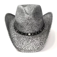 Western Express Gray Straw Pinch Front Mens Cowboy Hat