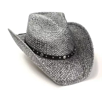 Western Express Gray Straw Pinch Front Mens Cowboy Hat