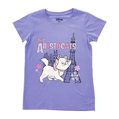 Disney Collection Little & Big Girls Crew Neck Short Sleeve Marie The Aristocats Graphic T-Shirt