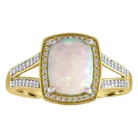 Womens 10K Gold Lab-Created Opal & 1/5 CT. T.W. Diamond Cocktail Ring