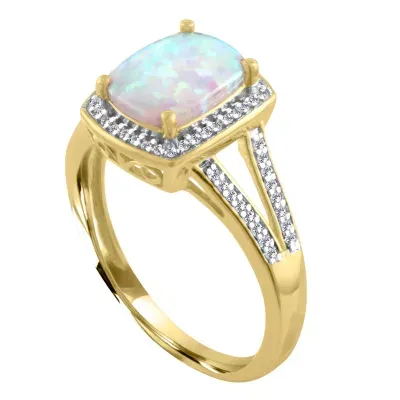 Womens 10K Gold Lab-Created Opal & 1/5 CT. T.W. Diamond Cocktail Ring