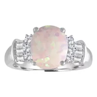 Womens Lab-Created Opal & Lab-Created White Sapphire Sterling Silver Cocktail Ring