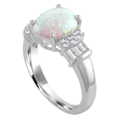 Womens Lab-Created Opal & Lab-Created White Sapphire Sterling Silver Cocktail Ring