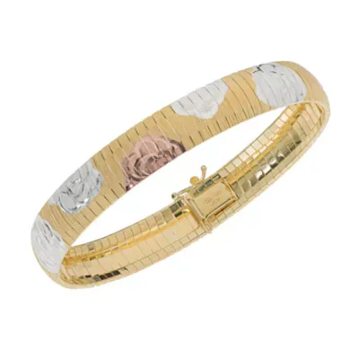 Made in Italy 14K Tri-Color Gold Over Silver 7.5 Inch Omega Link Bracelet