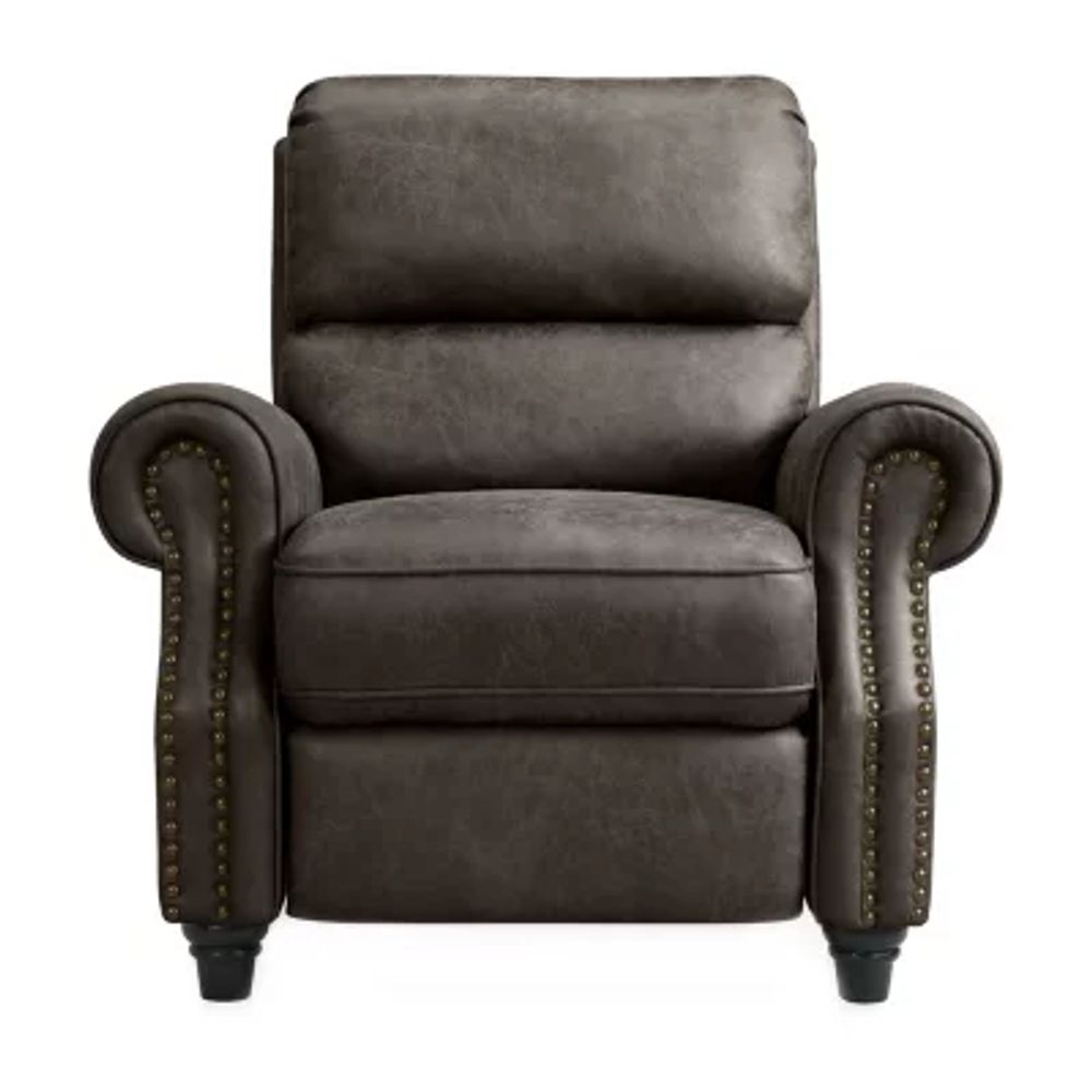 ProLounger Anna Traditional Roll-Arm Push Back Recliner Distressed Faux Leather with Nailheads