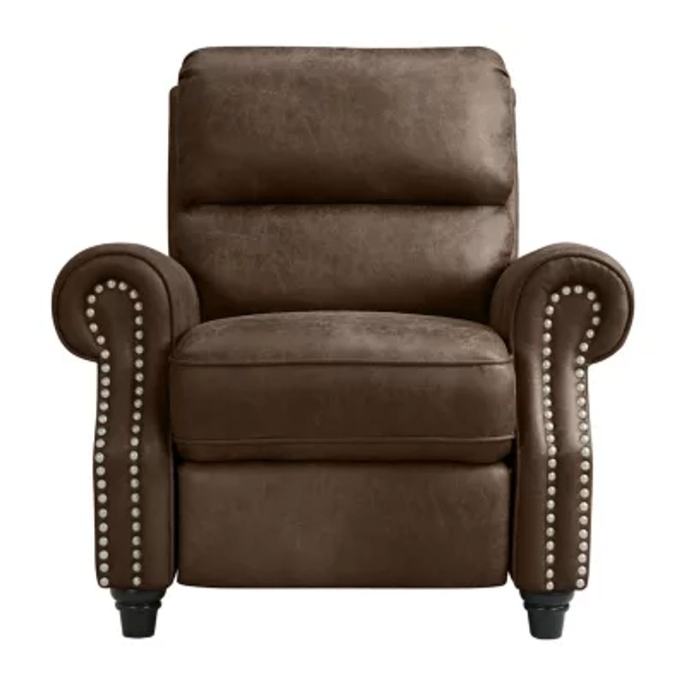 ProLounger Anna Traditional Roll-Arm Push Back Recliner Distressed Faux Leather with Nailheads