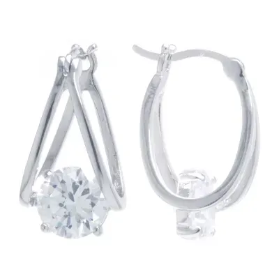 Silver Reflections Cubic Zirconia Pure Silver Over Brass Hoop Earrings