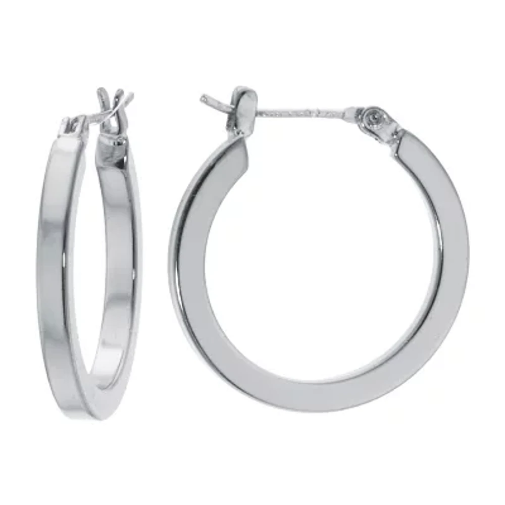 Silver Reflections Pure Silver Over Brass Hoop Earrings