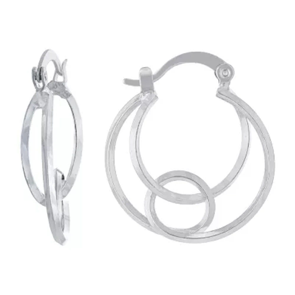 Silver Reflections Pure Silver Over Brass Hoop Earrings