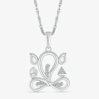 Lord Ganesha Womens Diamond Accent Natural White Diamond 14K White Gold Pendant Necklace