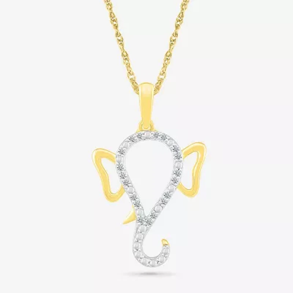 Lord Ganesha Womens Diamond Accent Natural White Diamond 14K White Gold Pendant Necklaces