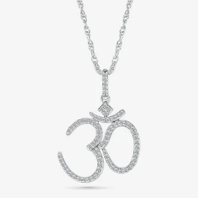 Ohm Symbol Womens 1/4 CT. T.W. Natural White Diamond 14K White Gold 18 Inch Pendant Necklace