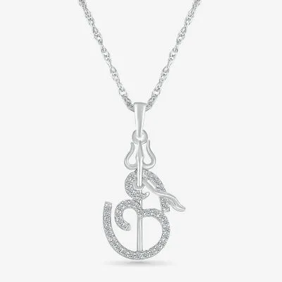Ohm Symbol Womens 1/5 CT. Natural White Diamond 14K White Gold Pendant Necklace