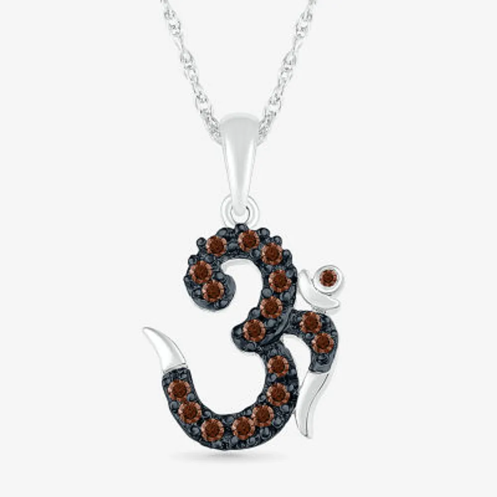 Ohm Symbol Womens 1/6 CT. T.W. Natural Champagne Diamond 14K White Gold Pendant Necklaces