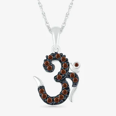 Ohm Symbol Womens 1/6 CT. T.W. Natural Champagne Diamond 14K White Gold Pendant Necklaces