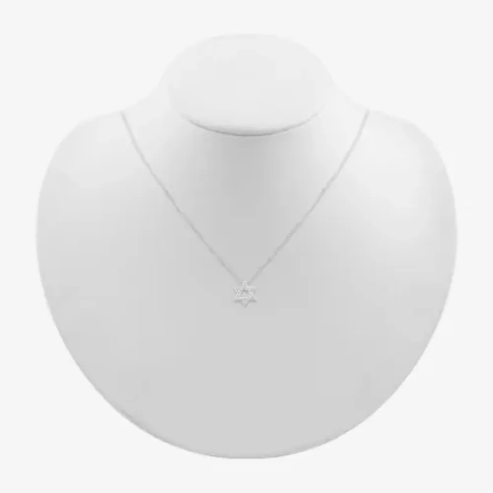 Star Of David Womens 1/6 CT. T.W. Natural White Diamond 14K White Gold Star Pendant Necklace