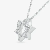 Star Of David Womens 1/6 CT. T.W. Natural White Diamond 14K White Gold Star Pendant Necklace