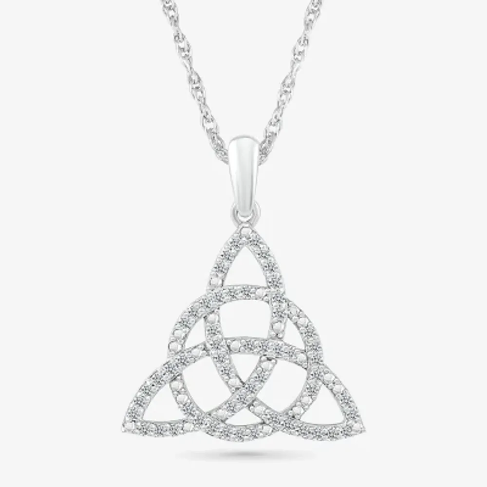 Trinity Knot Womens 1/5 CT. Natural White Diamond 14K White Gold Knot Triangle Pendant Necklace