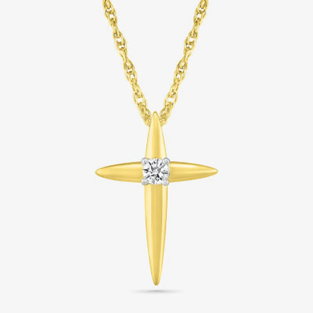 Womens Diamond Accent Natural White Diamond 14K Gold Cross Pendant Necklaces