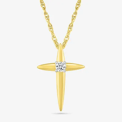 Womens Diamond Accent Natural White Diamond 14K Gold Cross Pendant Necklaces