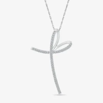 Womens 1/3 CT. T.W. Natural White Diamond 14K White Gold Cross Pendant Necklaces