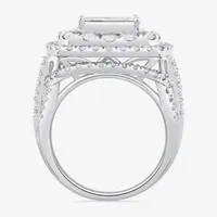 Womens 4 CT. T.W. Natural White Diamond 10K White Gold Cushion Side Stone Engagement Ring