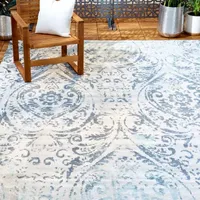 Nicole Miller Patio Sofia Juniper Damask Loomed Rectangular Outdoor Area Rug