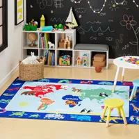 Eric Carle Elementary World Map Print Loomed Rectangular Indoor Area Rug