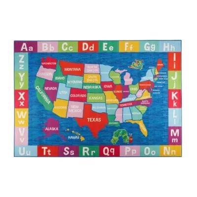 Eric Carle Elementary USA Map Print Loomed Rectangular Indoor Accent Rug