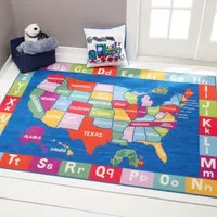 Eric Carle Elementary USA Map Print Loomed Rectangular Indoor Accent Rug