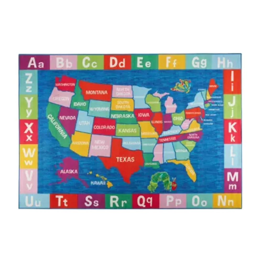 Eric Carle Elementary USA Map Print Loomed Rectangular Indoor Area Rug