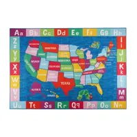 Eric Carle Elementary USA Map Print Loomed Rectangular Indoor Area Rug