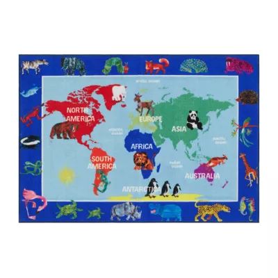 Eric Carle Elementary World Map Print Loomed Rectangular Indoor Accent Rug